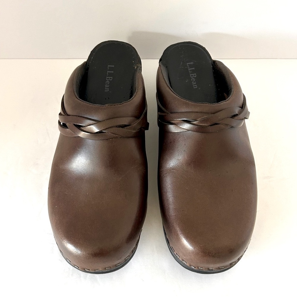 LL Bean Clog Shoe Mule Braided Leather Poetcore Scandigirl Brown Size 39 US 7.5 - Picture 3 of 11